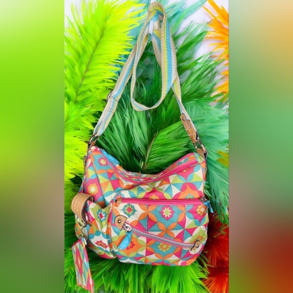 Colorful Geometric Patterned Lily Bloom Messenger Bag